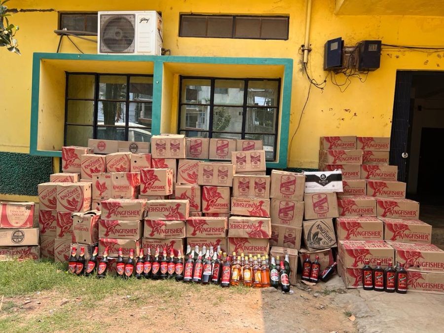 The seized cases of IMFL from different areas of Dimapur town on April 18.